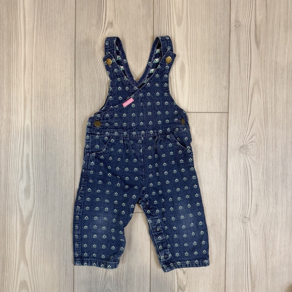Vtg 1980s Oshkosh‎ Vestbak 12M Romper Overalls Flower USA Denim Embroidered